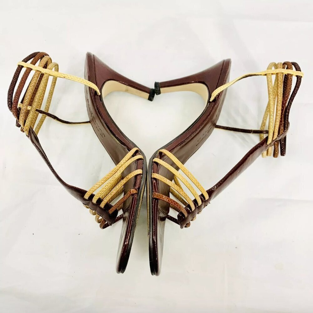 Vintage Y2K New York Transit Brown Patent Strappy T-Strap Heels SZ 7